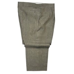 Paul Fredrick Linen Dress Pants Mens 44 Olive Green Pleated Straight